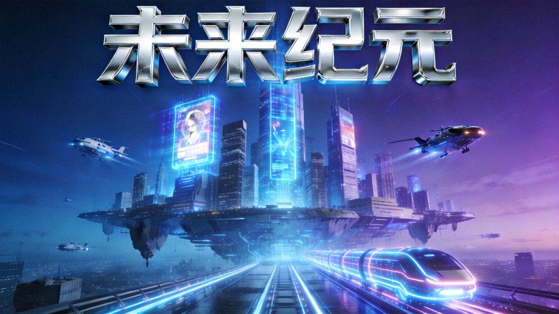 科幻电影海报展示未来城市与科技场景