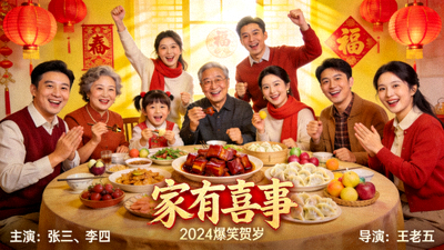 喜剧电影海报展示欢乐家庭聚会场景